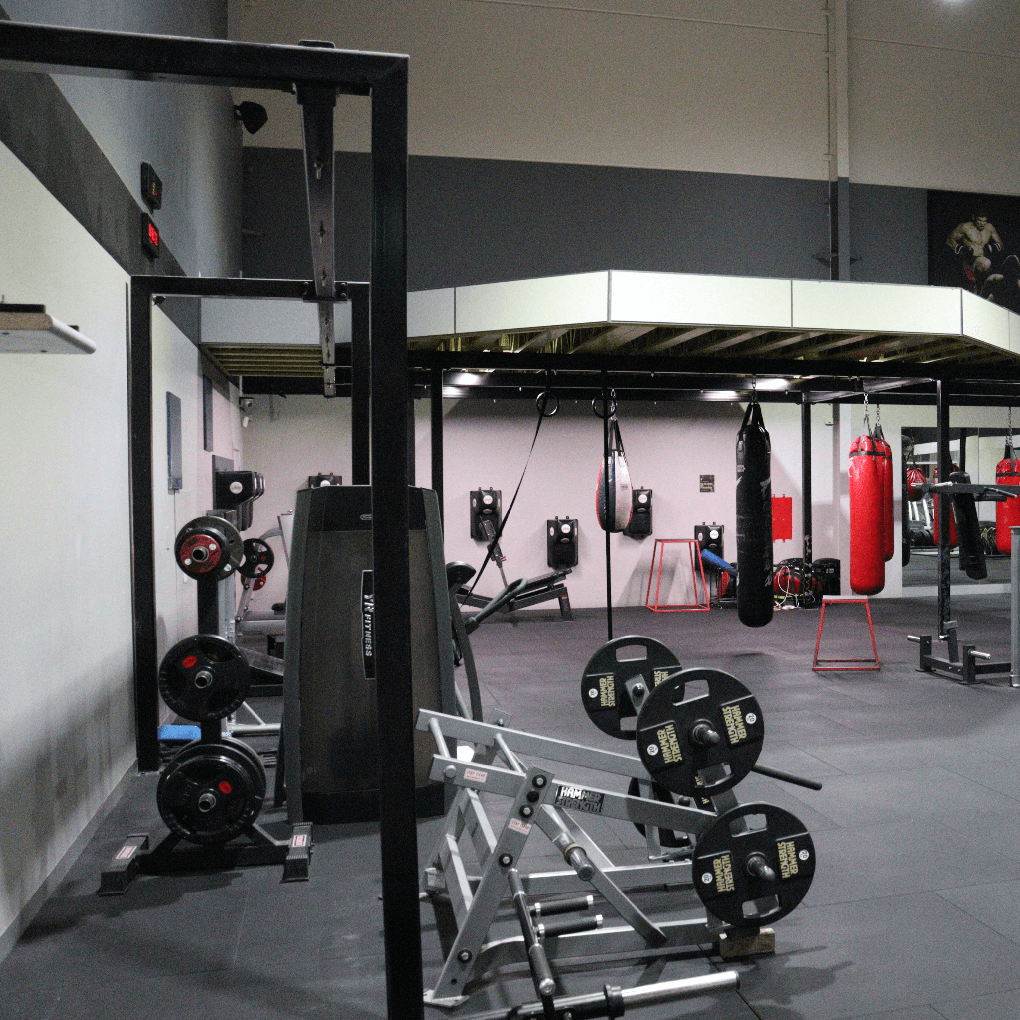 Gym floor with strength equipment, weights, and training area during safety audit inspection